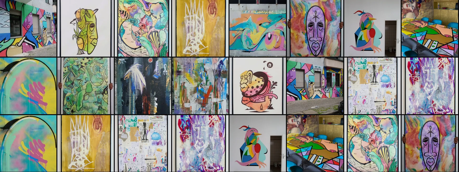 Collage of paintings, illustrations and graffiti works by Makary Sobolewski